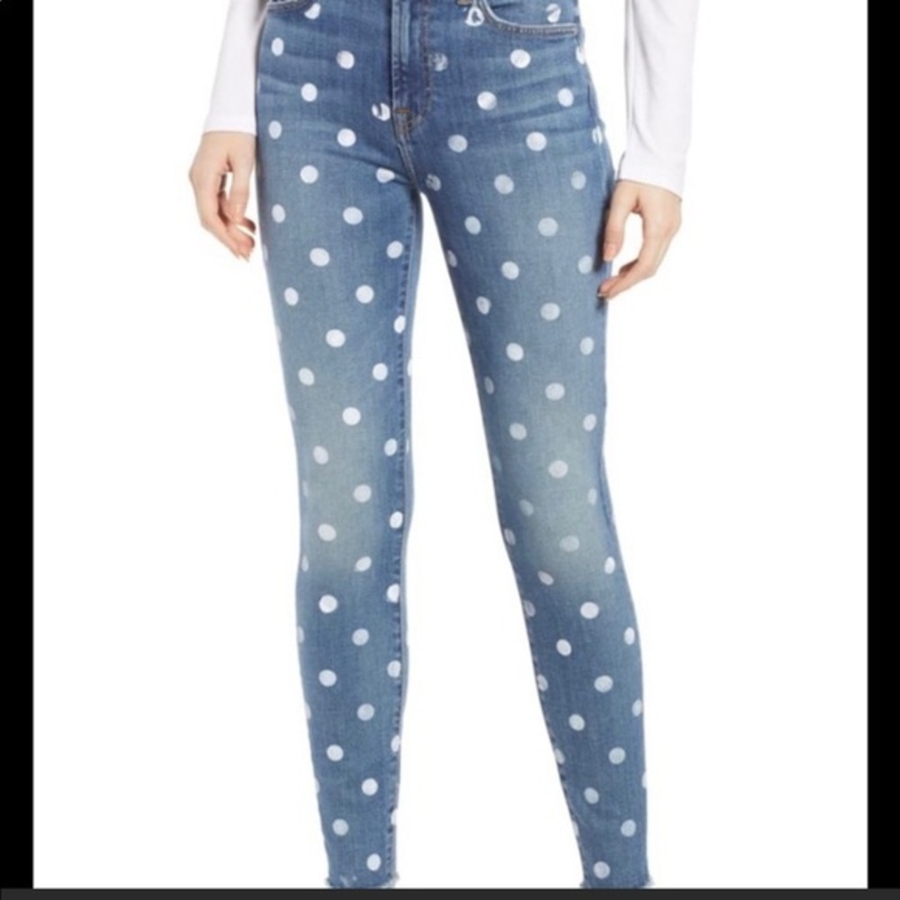 7 for all Mankind Polka Dot High Waist Ankle Skinny Jeans
